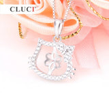 Cat 925 Silver Pendant Mounting with Rhinestones for Necklace SP227SB