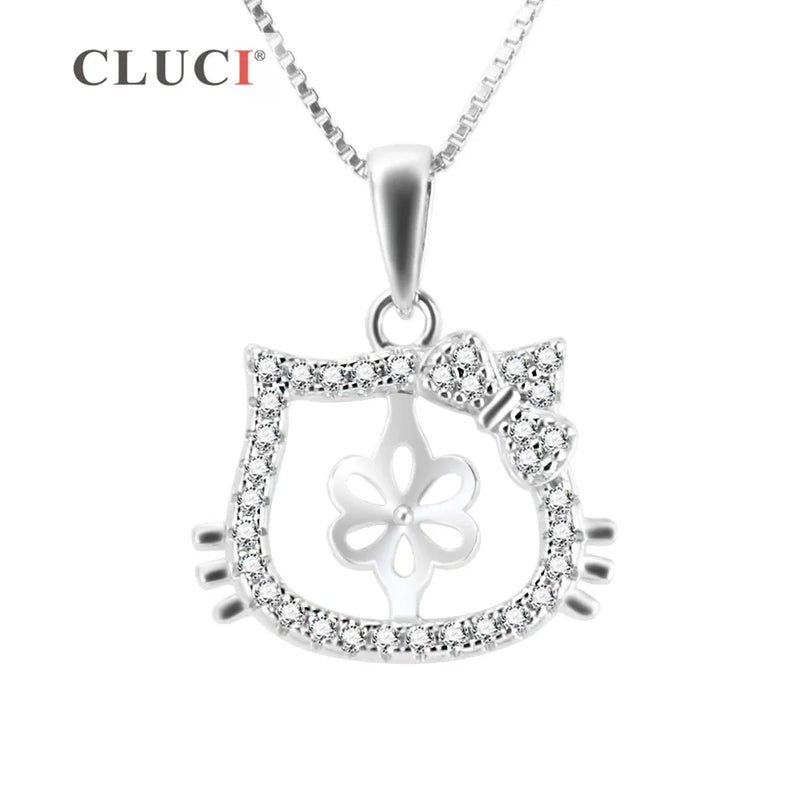 Cat 925 Silver Pendant Mounting with Rhinestones for Necklace SP227SB