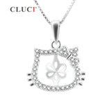 Cat 925 Silver Pendant Mounting with Rhinestones for Necklace SP227SB