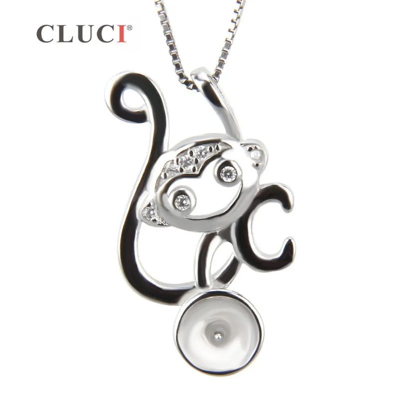 Monkey Pearls Necklace 925 Sterling Silver Animal Pendant