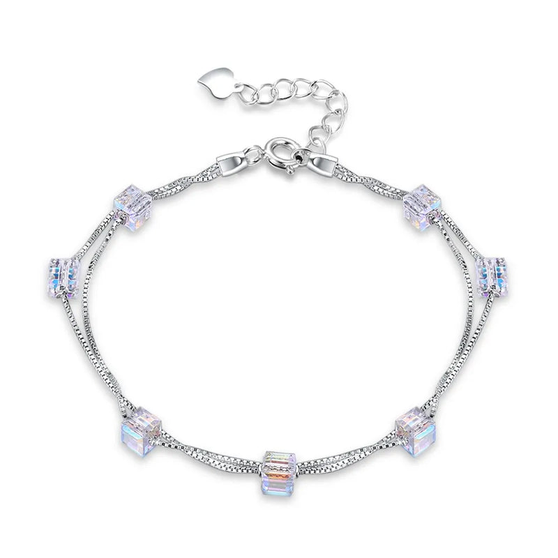COCOM Silver Double-Deck Beads Bracelet with Crystal Gift for Women