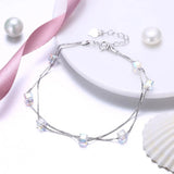 COCOM Silver Double-Deck Beads Bracelet with Crystal Gift for Women