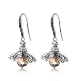 925 Silver Bee Vintage Drop Earrings Austria Crystal Zirconia Jewelry Gift