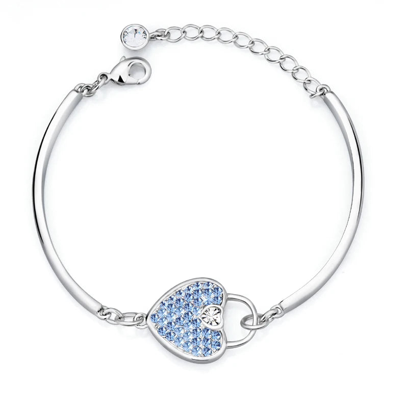 COCOM Heart Lock Bangle Bracelet with Austrian Crystals