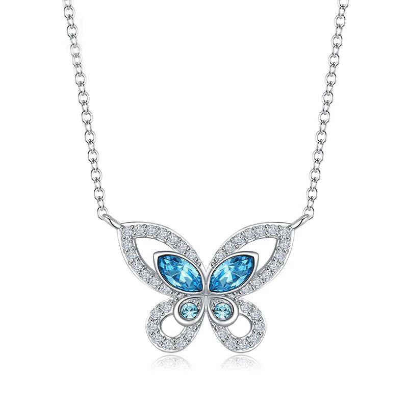 COCOM Butterfly Pendant Necklace with Crystals for Women