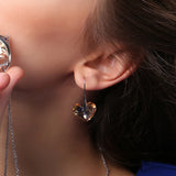 925 Silver Drop Earrings Golden Heart Crystals Wedding Gift