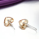 925 Silver Drop Earrings Golden Heart Crystals Wedding Gift