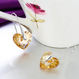 925 Silver Drop Earrings Golden Heart Crystals Wedding Gift