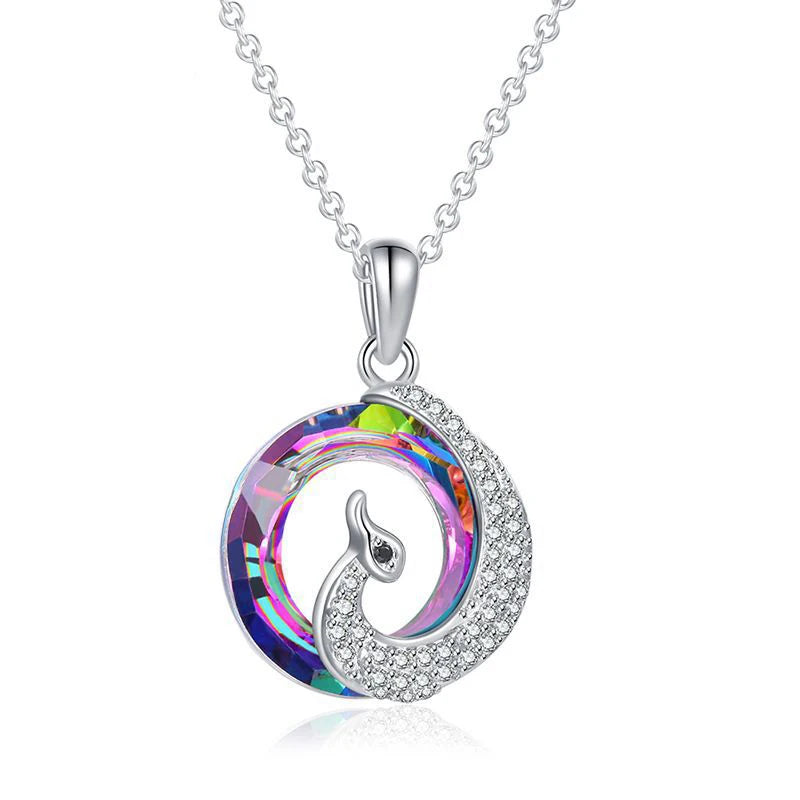 COCOM Peacock Round Pendant Necklace Phoenix Crystal Jewelry