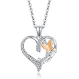 Love Heart Butterfly Necklace CZ Mother's Birthday Gift