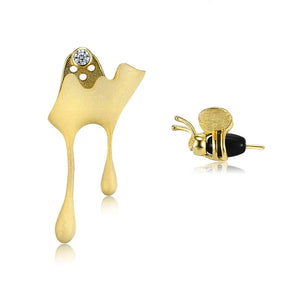 925 Silver Bee Stud Earrings 18K Plated Asymmetric Design - Women's Jewelry Gift