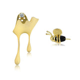 925 Silver Bee Stud Earrings 18K Plated Asymmetric Design - Women's Jewelry Gift