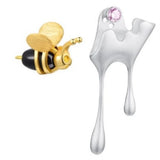 925 Silver Bee Stud Earrings 18K Plated Asymmetric Design - Women's Jewelry Gift