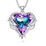 Romantic Angel Wings Heart Pendant Necklace Crystals Valentines Gift