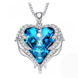 Romantic Angel Wings Heart Pendant Necklace Crystals Valentines Gift