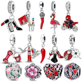 925 Sterling Silver Red Heart Charms for Bracelet DIY Jewelry Making