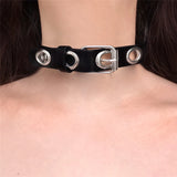 Dark Necklace Choker PU Eyelet Gothic Jewellery Choker Ribbon Necklace Women