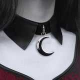 Women Pu Leather Crescent Shaped Collar Necklace