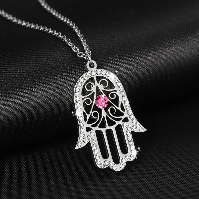 Hamsa Hand Necklace Boho Jewelry Short Necklace Protection Pendant