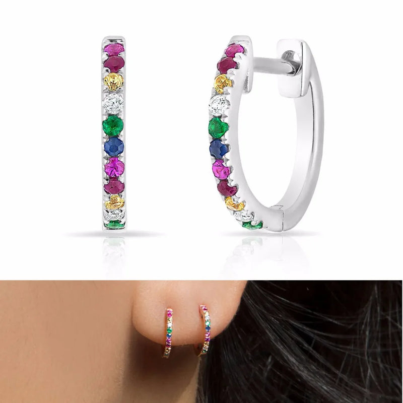 Colorful CZ Circle Hoop Earring Small 925 Sterling Silver Jewelry