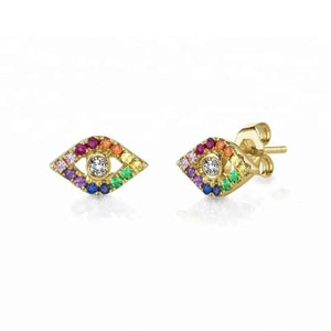 Colorful CZ Eye Stud Earring - 925 Sterling Silver