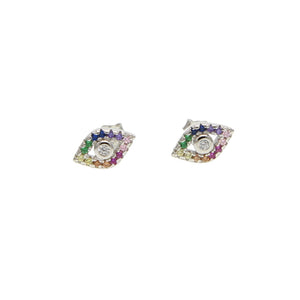 Colorful CZ Eye Stud Earring - 925 Sterling Silver