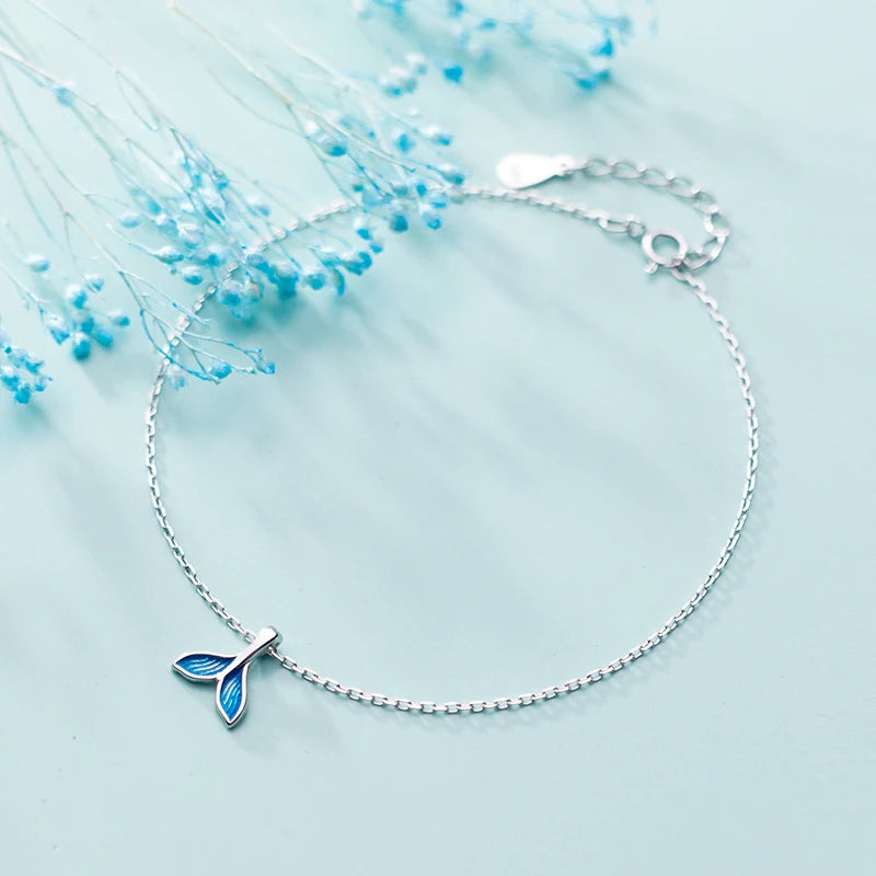 925 Silver Mermaid Tail Anklet for Women Animal Foot Chain