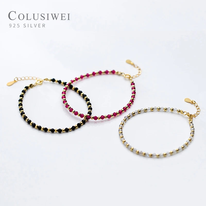 Natural Crystal Beaded Bracelet 925 Sterling Silver