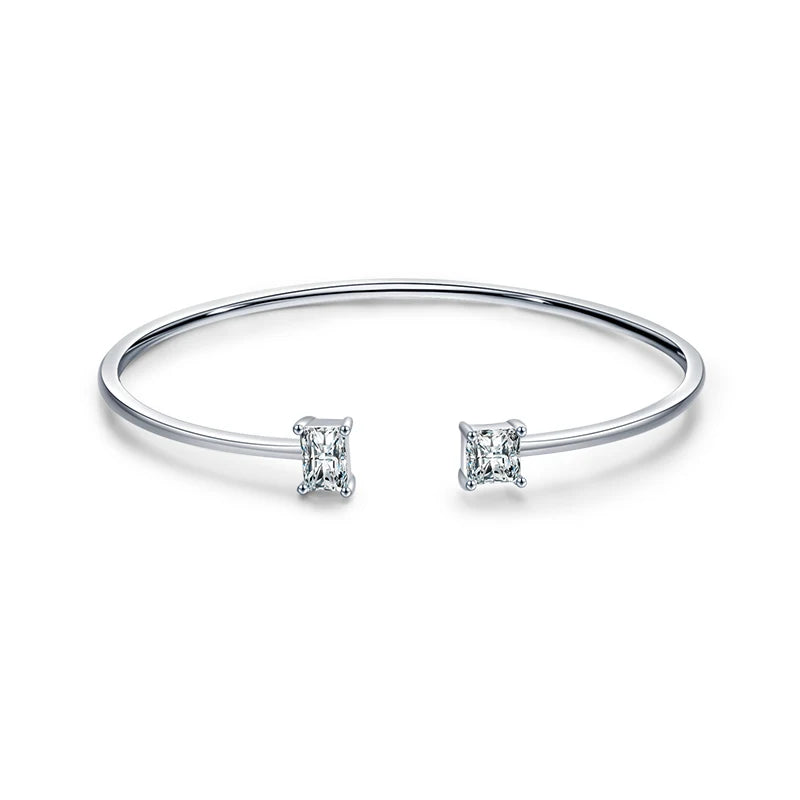925 Silver CZ Geometric Cuff Bangle Adjustable Bracelet