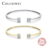 925 Silver CZ Geometric Cuff Bangle Adjustable Bracelet