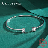 925 Silver CZ Geometric Cuff Bangle Adjustable Bracelet