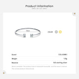 925 Silver CZ Geometric Cuff Bangle Adjustable Bracelet