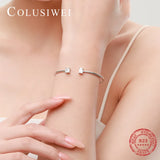 925 Silver CZ Geometric Cuff Bangle Adjustable Bracelet