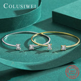 925 Silver CZ Geometric Cuff Bangle Adjustable Bracelet
