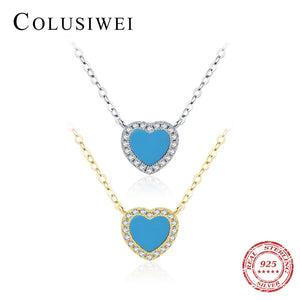 925 Silver Turquoise Heart Pendant Necklace Chain Link Women Fine Jewelry