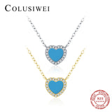 925 Silver Turquoise Heart Pendant Necklace Chain Link Women Fine Jewelry
