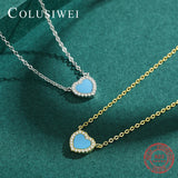 925 Silver Turquoise Heart Pendant Necklace Chain Link Women Fine Jewelry