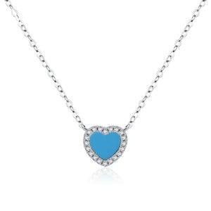 925 Silver Turquoise Heart Pendant Necklace Chain Link Women Fine Jewelry