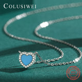 925 Silver Turquoise Heart Pendant Necklace Chain Link Women Fine Jewelry