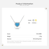 925 Silver Turquoise Heart Pendant Necklace Chain Link Women Fine Jewelry