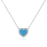 925 Silver Turquoise Heart Pendant Necklace Chain Link Women Fine Jewelry