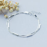 925 Silver Geometric Rectangle Layer Bracelet for Women