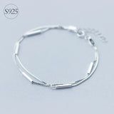 925 Silver Geometric Rectangle Layer Bracelet for Women