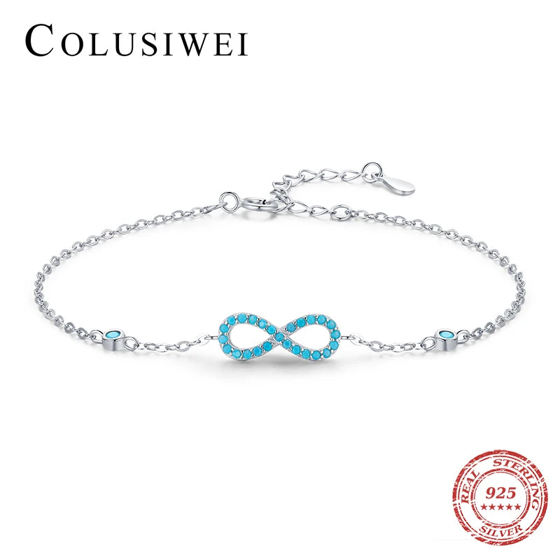 925 Silver Infinite Love Turquoise Charm Link Bracelet for Women