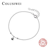 925 Silver Bell Bead Anklet for Women Round Chain Jewelry