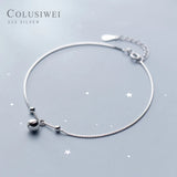 925 Silver Bell Bead Anklet for Women Round Chain Jewelry