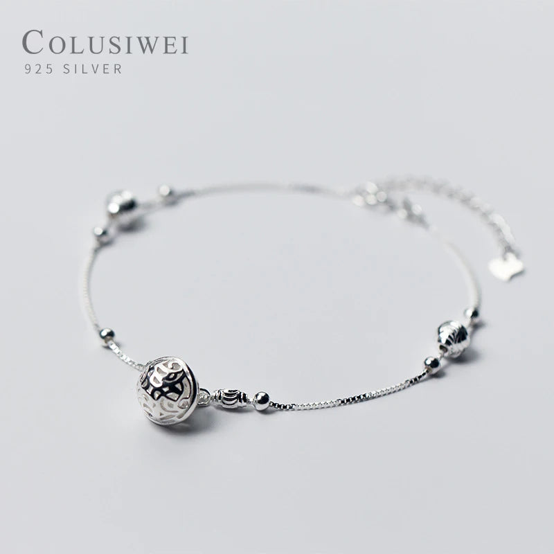 925 Sterling Silver Vintage Palace Bell Anklet For Women Small Sphere Anklets