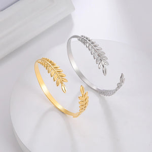 Plant Leaf Women Bracelet Stainless Steel Adjustable Bangle Jewelry Gift