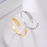 Plant Leaf Women Bracelet Stainless Steel Adjustable Bangle Jewelry Gift