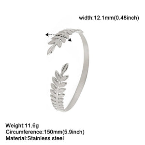 Plant Leaf Women Bracelet Stainless Steel Adjustable Bangle Jewelry Gift